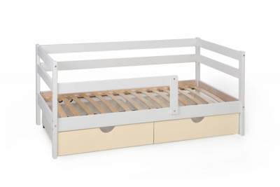 Кровать Scandi Sofa Wood&White из массива дерева с бортиком с ящиками