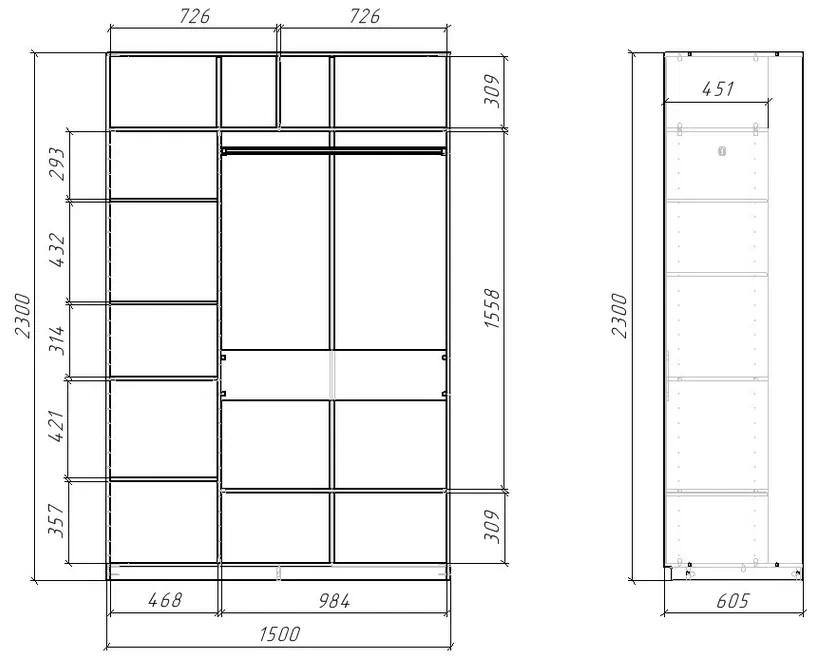 Шкаф-купе SLIM (СЛИМ) 150х60х230 2D