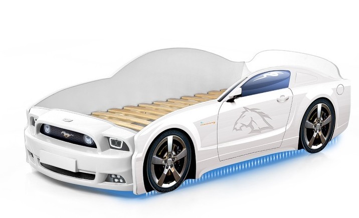 Кровать-машина "Мустанг" PLUS, Подсветка фар, Подсветка дна