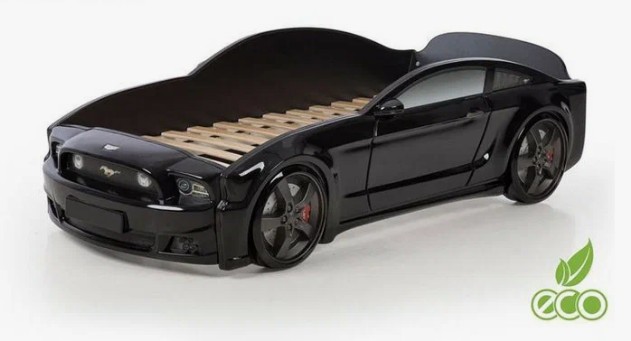 Кровать-машина "Мустанг" 3D, Подсветка фар, Без подсветки дна