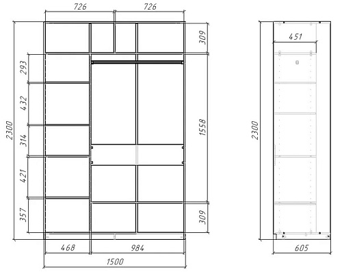 Шкаф-купе SLIM (СЛИМ) 150х60х230 2D