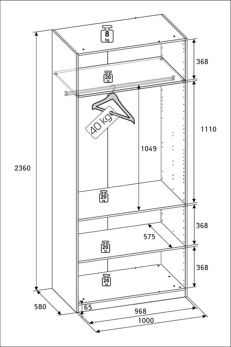 РУМ Корпус шкафа 100см