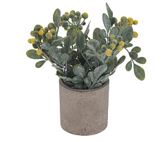 Цветок искусственный в бетонном горшке 18 см желтые ягоды 797780