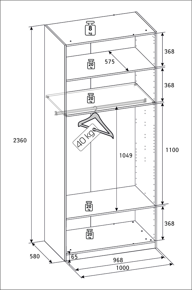 РУМ Корпус шкафа 100см