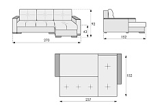 Николетти Люкс 2700 д.к.угл. без накладок, НПБ, еврокн (д*ш*в: 270*152*91,5,в.сид.: 43, сп.м.237*152