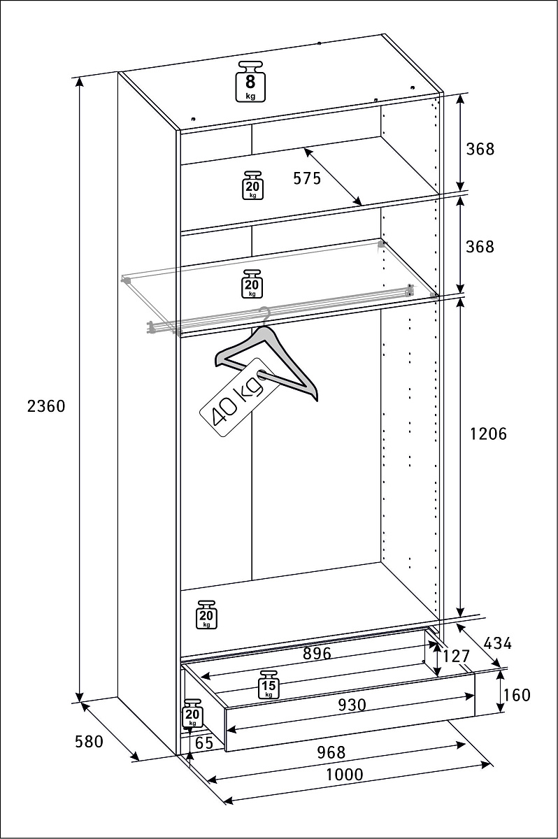 РУМ Корпус шкафа 100см